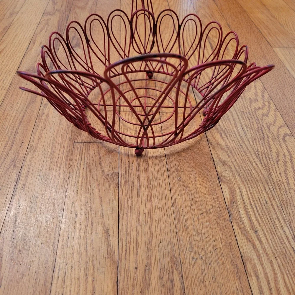 Chicken Turkey Wire Basket‎ Red Metal Holiday Kitchen Decor Country Farmhouse